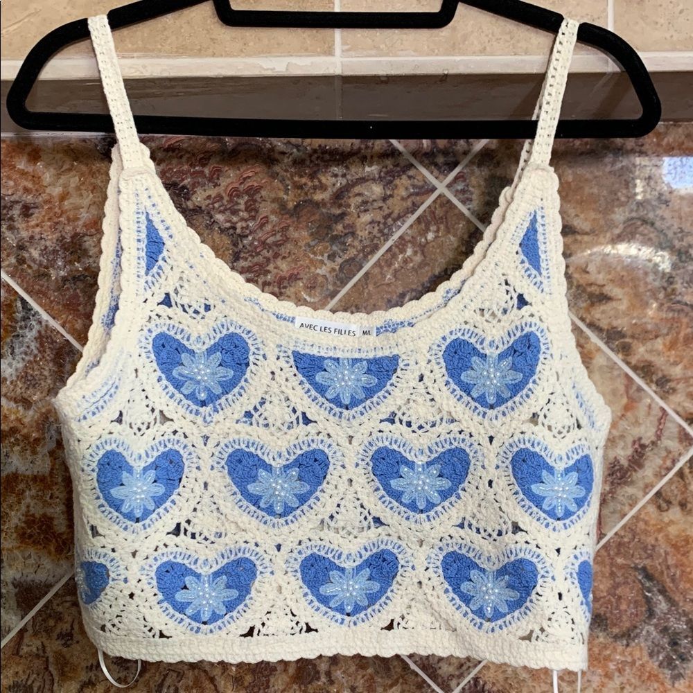 BOHO ROMANCE | Avec Les Filles Heart Crochet Crop Tank M/L Festival Summer